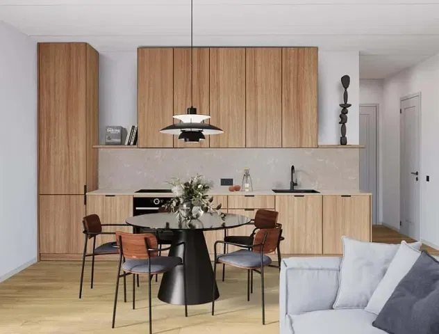 Kuchnia; styl nowoczesny, podłoga drewniana, światło dzienne