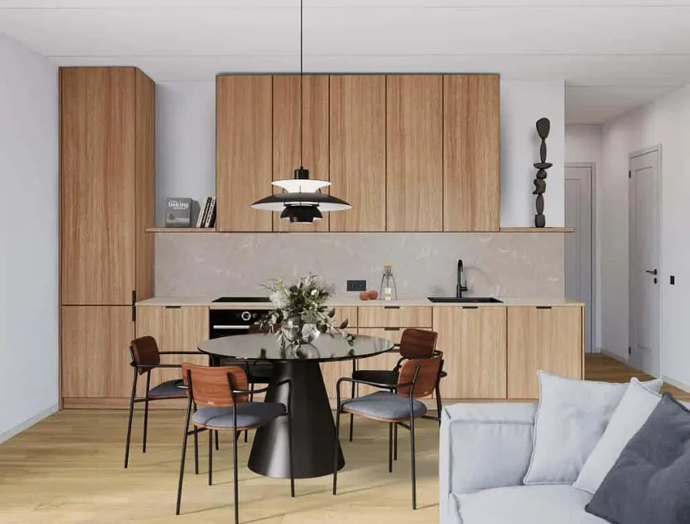 Keuken; moderne stijl, houten vloer, natuurlijk licht