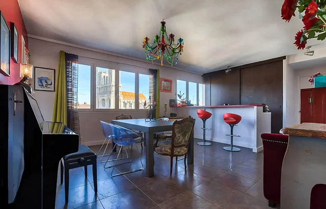 Living room; view, tile floor, natural light, modern style