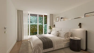 Chambre; lumière naturelle, parquet, style moderne