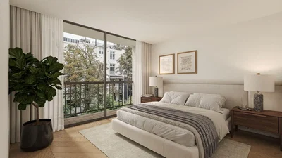 Chambre; vue, lumière naturelle, style moderne, parquet