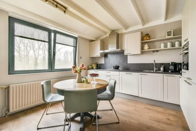 Kuchyně; kuchyňské spotřebiče, přirozené světlo, moderní styl