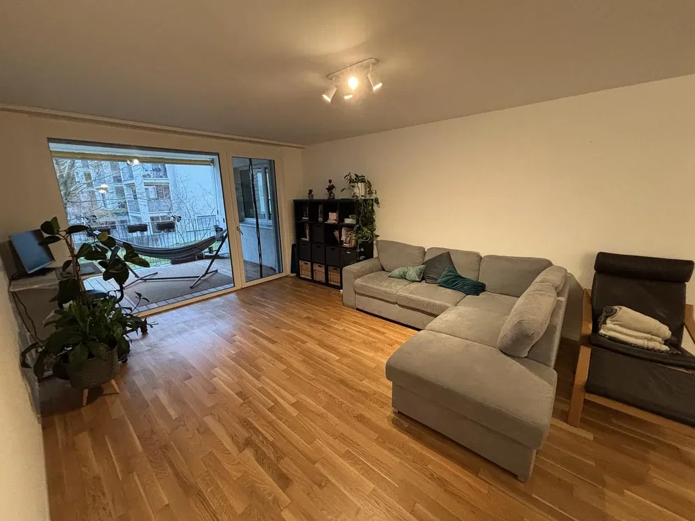 Soggiorno; vista, pavimento in legno, luce naturale