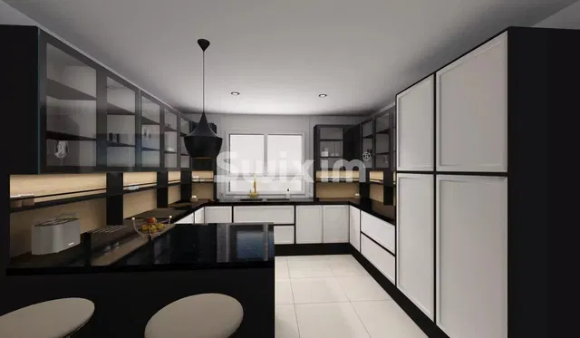 Küche; küchengeräte, moderner stil, fliesenboden, tageslicht