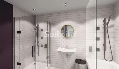 Banyo; fayans zemin, tadilatlı, doğal ışık, modern stil