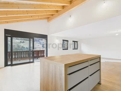 Küche; blick, holzbalken, holzboden, tageslicht, moderner stil