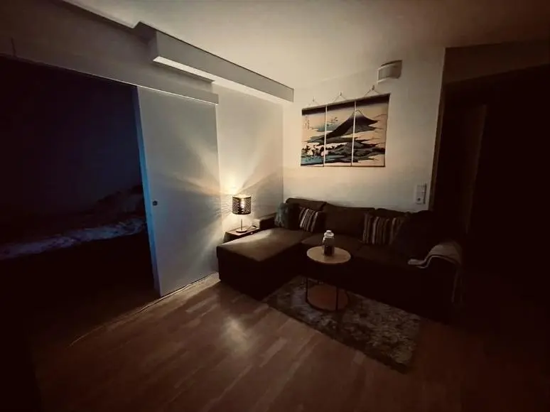 Oturma odası; ahşap zemin, doğal ışık