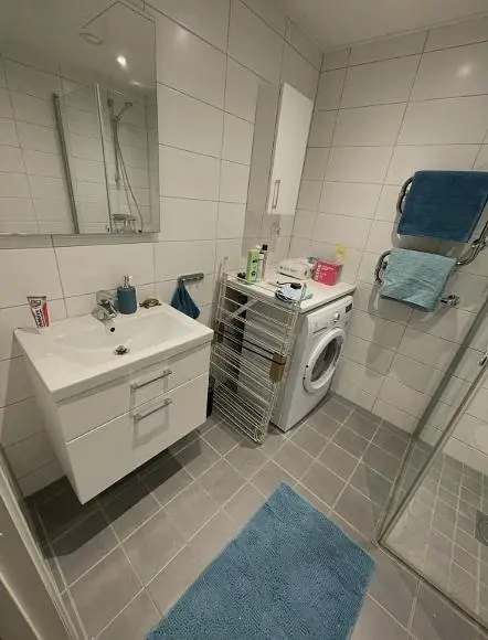 Banyo; fayans zemin, doğal ışık, tadilatlı