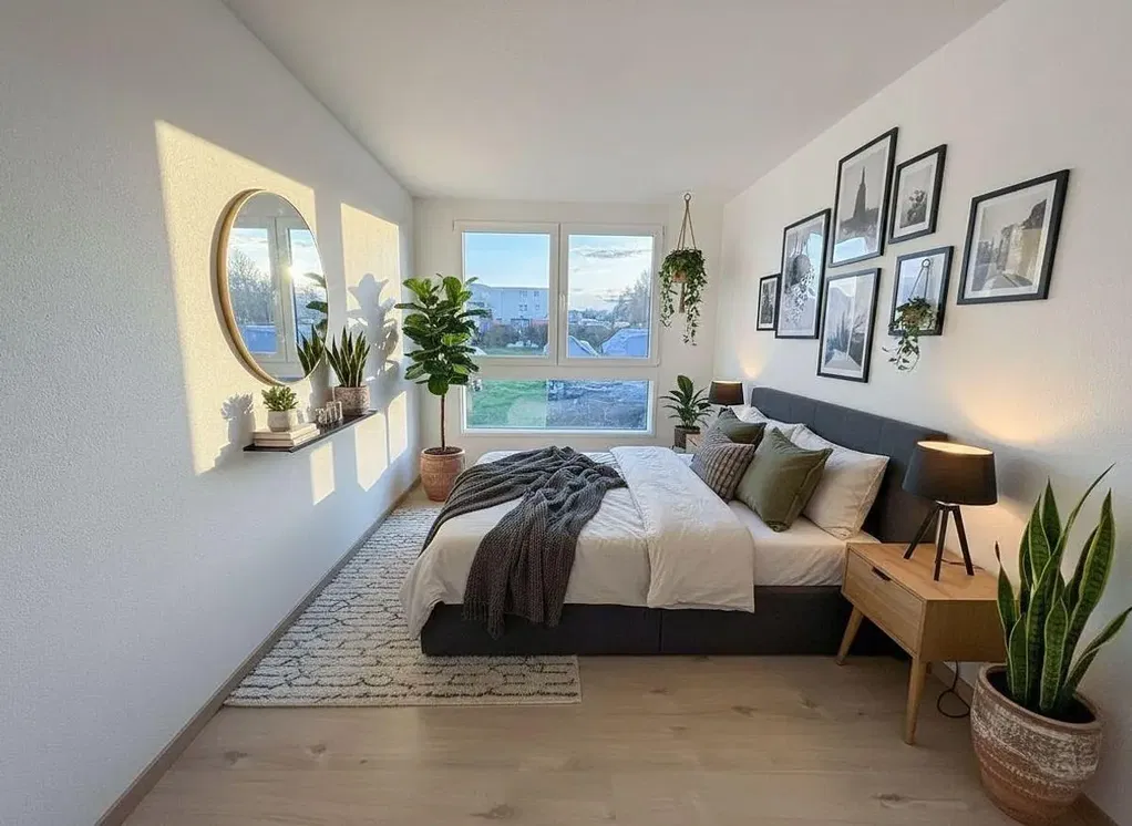 Спаваћа соба; природно светло, модерни стил