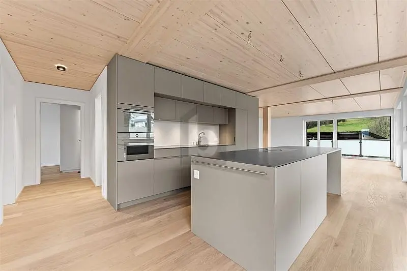 Mutfak; mutfak aletleri, ahşap zemin, doğal ışık, modern stil