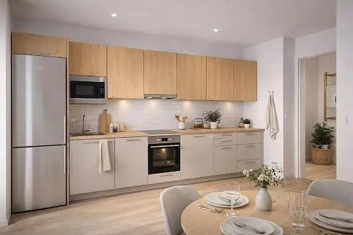 Kuhinja; kuhinjski aparati, prirodno svjetlo, moderni stil
