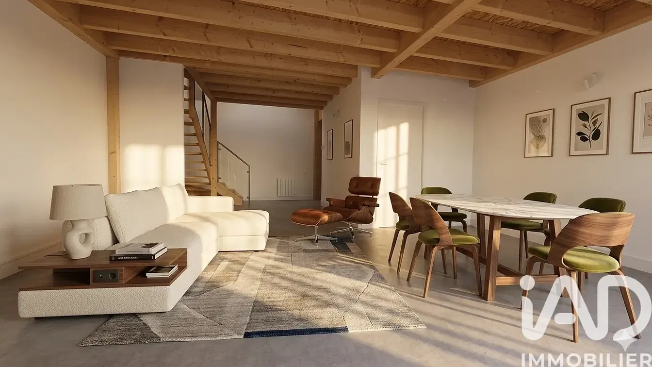 Дневна соба; дрвене греде, природно светло, модерни стил