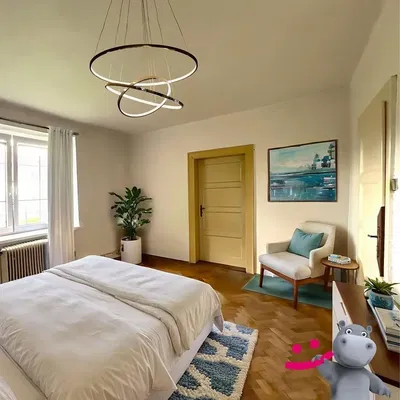 Spavaća soba; prirodna svjetlost, moderan stil