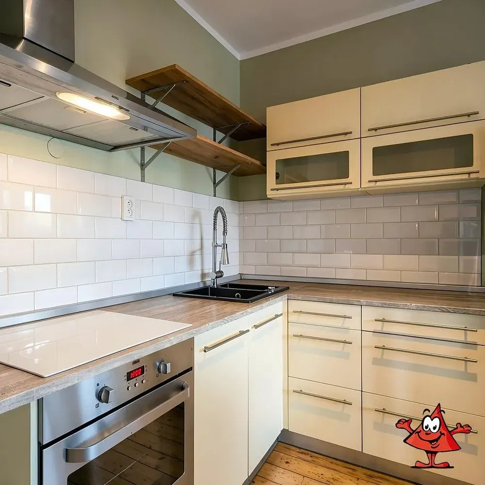 Mutfak; mutfak aletleri, fayans zemin, ahşap zemin, tadilatlı, doğal ışık, modern stil