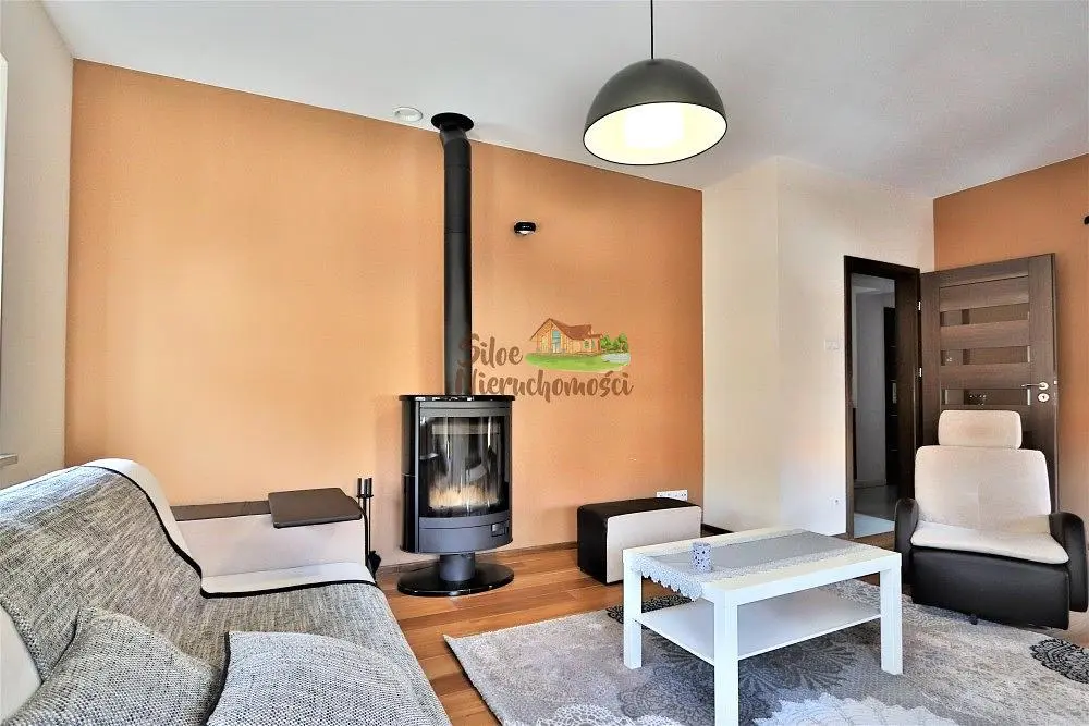 Oturma odası; şömine, ahşap zemin, doğal ışık, modern stil