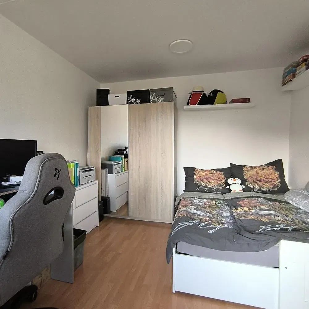 Camera da letto; pavimento in legno, luce naturale