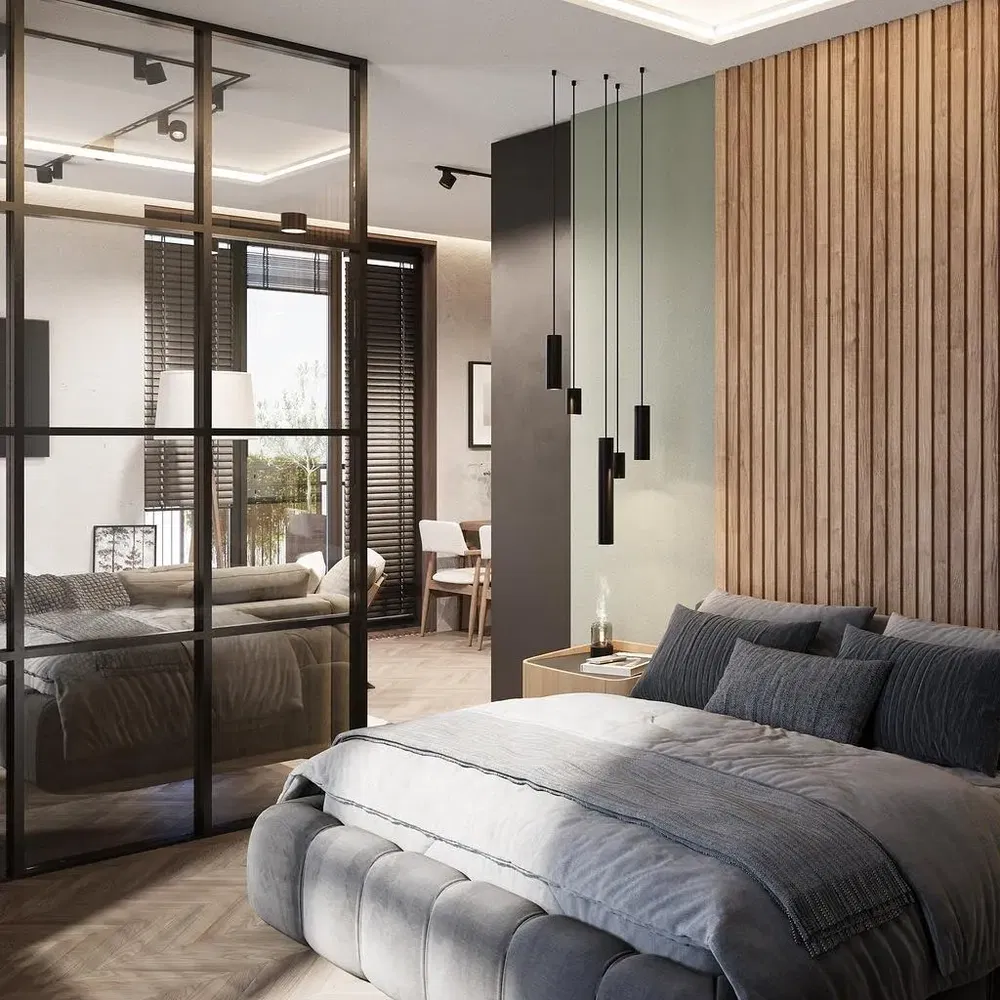 Chambre; parquet, lumière naturelle, style moderne