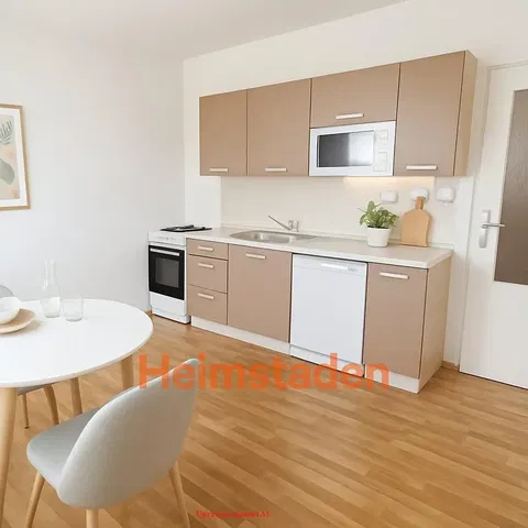 Kitchen; kitchen appliances, wood floor, modern style
