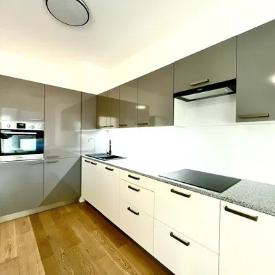 Küche; küchengeräte, holzboden, renoviert, tageslicht, moderner stil