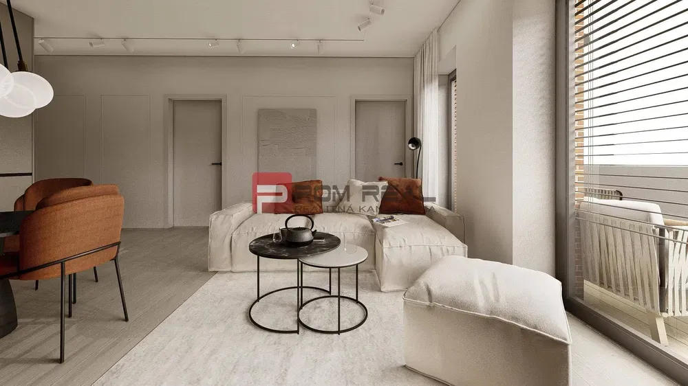 Obývací pokoj; moderní styl, přirozené světlo, dřevěná podlaha