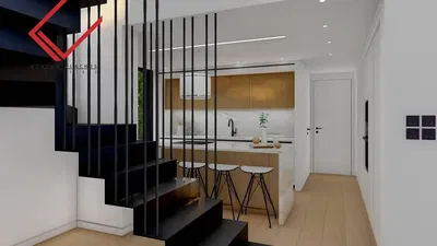 Cuisine; électroménager, style moderne, parquet