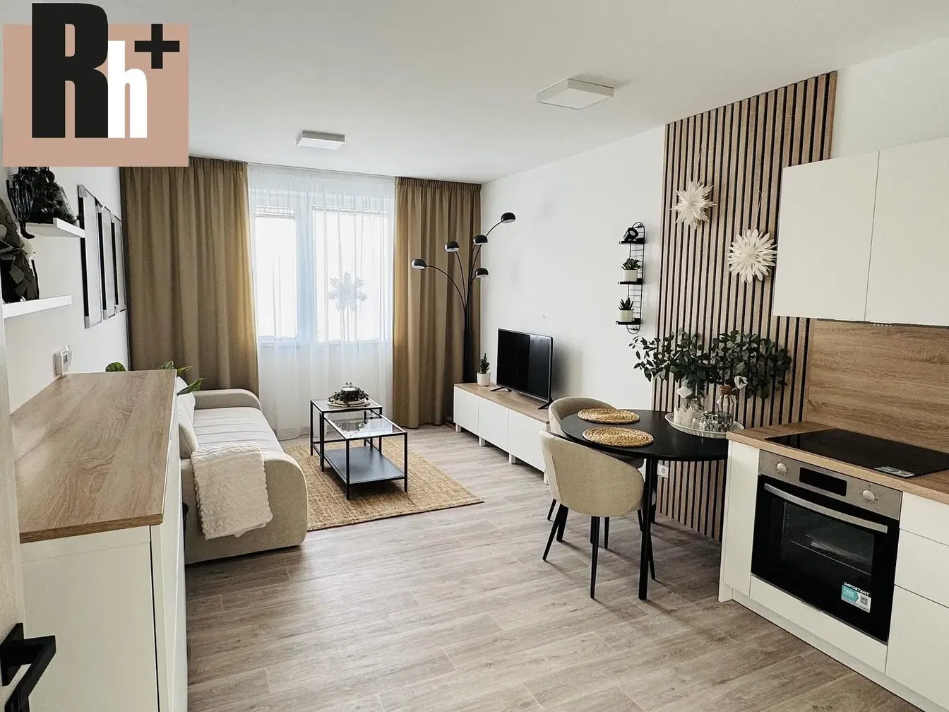 Woonkamer; keukenapparatuur, natuurlijk licht, moderne stijl