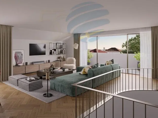 Obývací pokoj; výhled, dřevěná podlaha, přirozené světlo, moderní styl