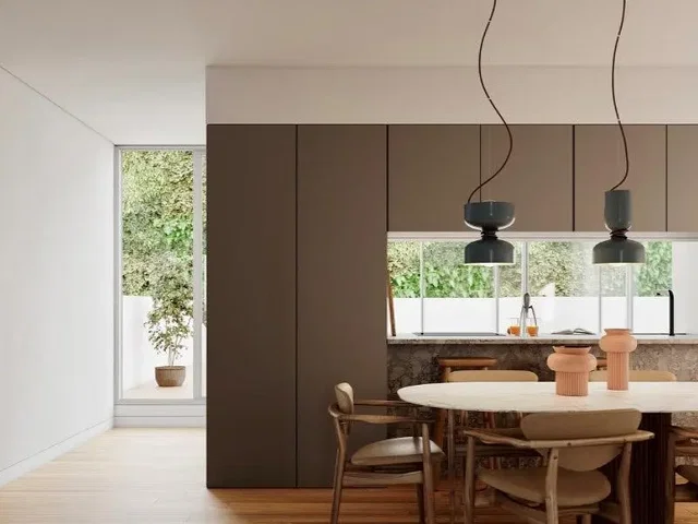 Κουζίνα; φυσικό φως, μοντέρνο στυλ, ξύλινο πάτωμα