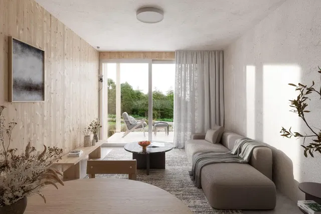 Obývací pokoj; přirozené světlo, moderní styl, výhled