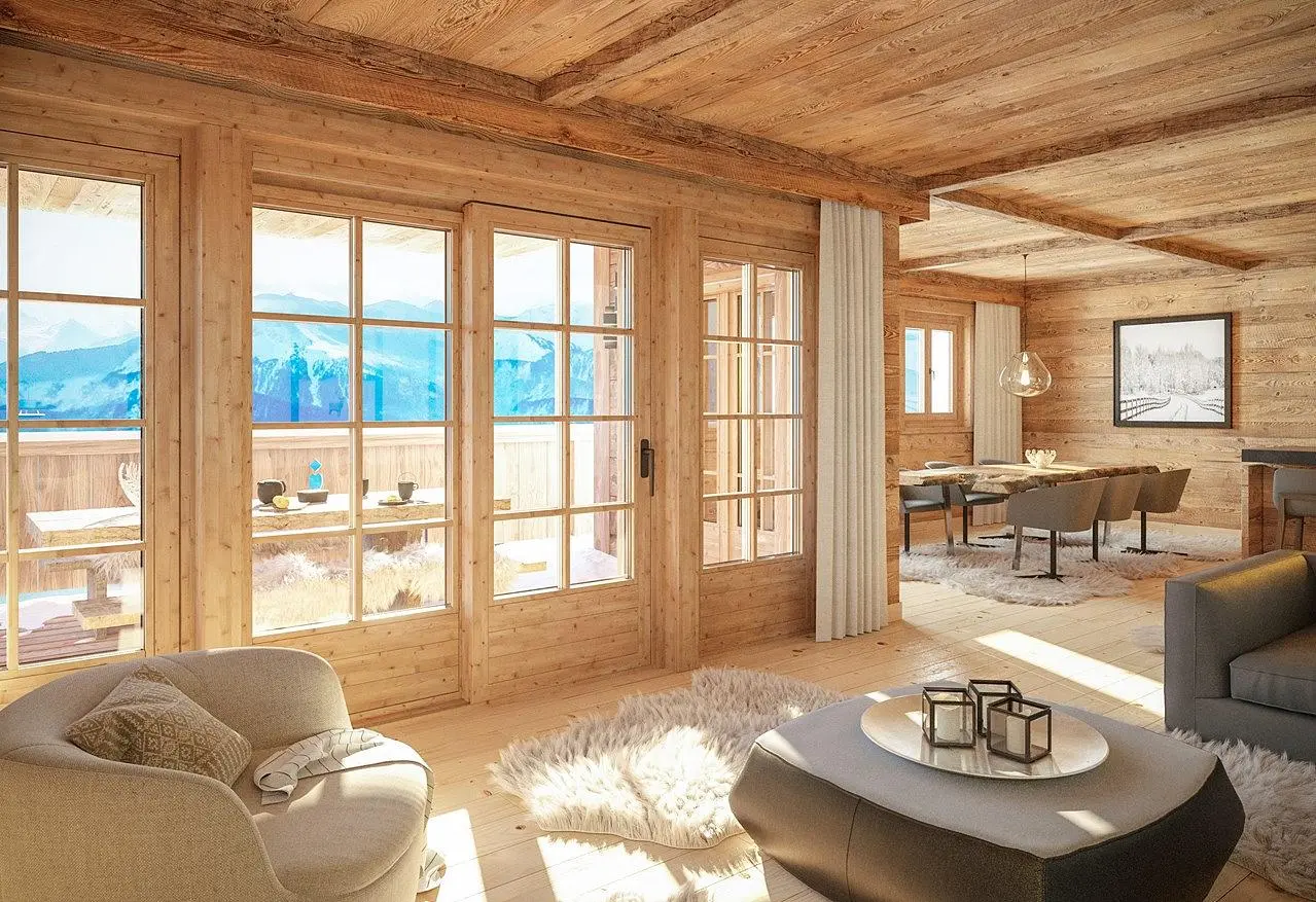 Wohnzimmer; blick, holzbalken, tageslicht, rustikaler stil