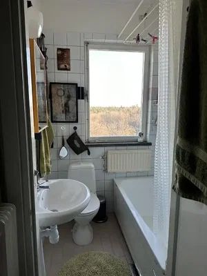 Salle de bain; vue, carrelage, lumière naturelle