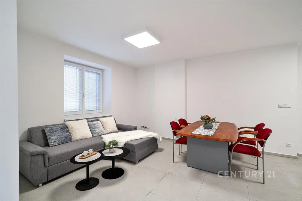 Living room; tile floor, natural light, modern style