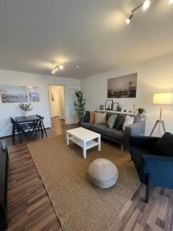 Living room; wood floor, natural light, modern style
