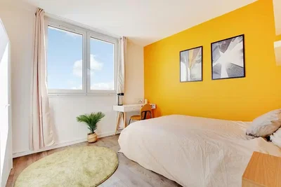 Schlafzimmer; blick, holzboden, tageslicht, moderner stil
