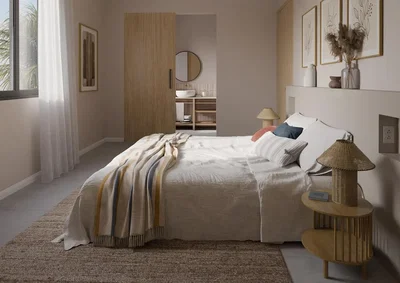 Спаваћа соба; природно светло, модерни стил