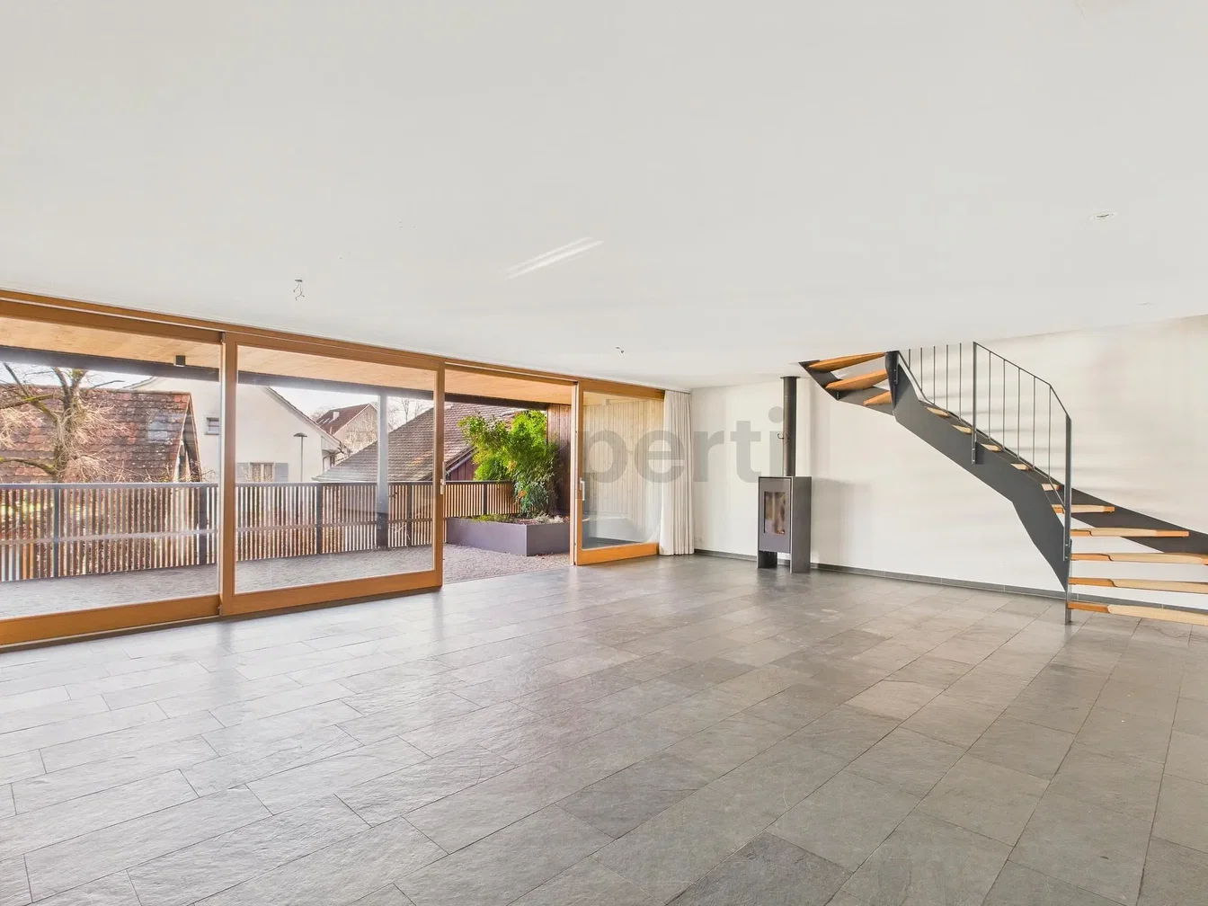 Salon; carrelage, vue, lumière naturelle