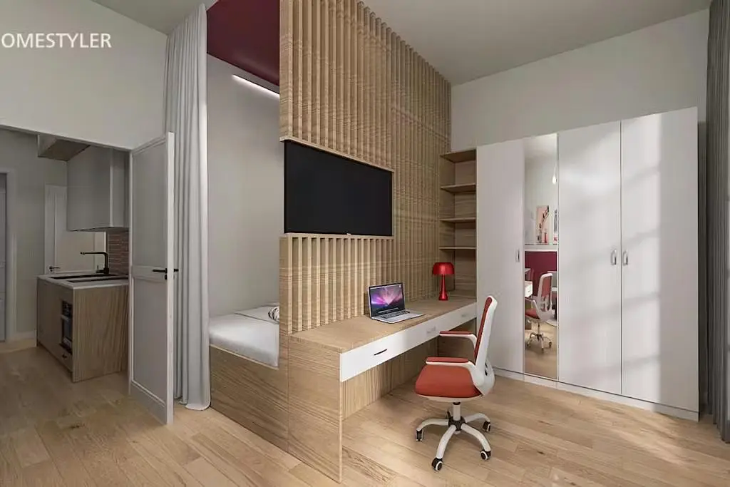 Ložnice; moderní styl, dřevěná podlaha, přirozené světlo