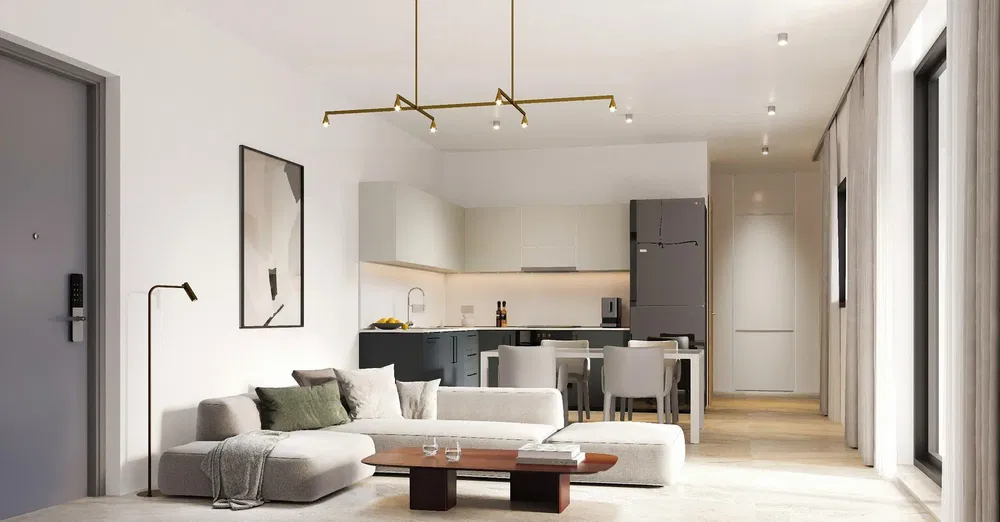 Salon; style moderne, lumière naturelle, électroménager