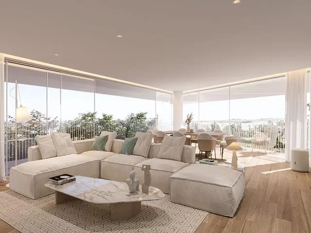 Wohnzimmer; blick, tageslicht, moderner stil, holzboden