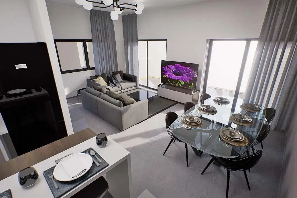 Salón; luz natural, estilo moderno, suelo de baldosas