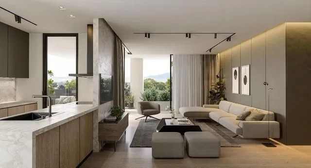 Wohnzimmer; blick, tageslicht, moderner stil