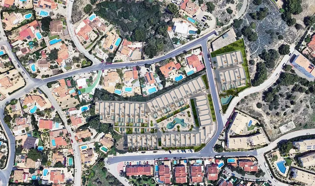 House and surroundings; view