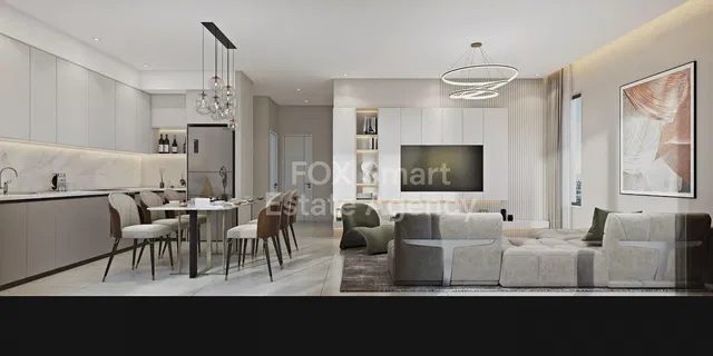 Obývačka; kuchynské spotrebiče, prirodzené svetlo, moderný štýl