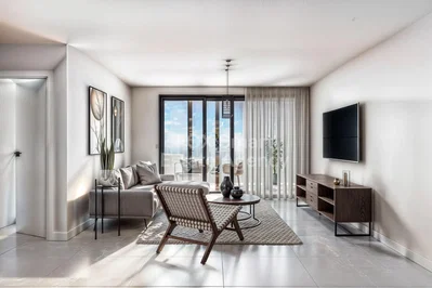Wohnzimmer; blick, fliesenboden, tageslicht, moderner stil