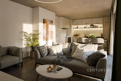 Wohnzimmer; tageslicht, moderner stil, holzboden