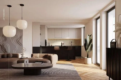 Oturma odası; modern stil, ahşap zemin, doğal ışık