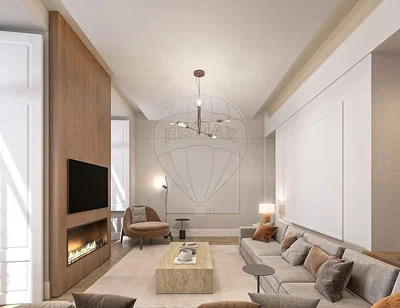 Oturma odası; şömine, doğal ışık, modern stil