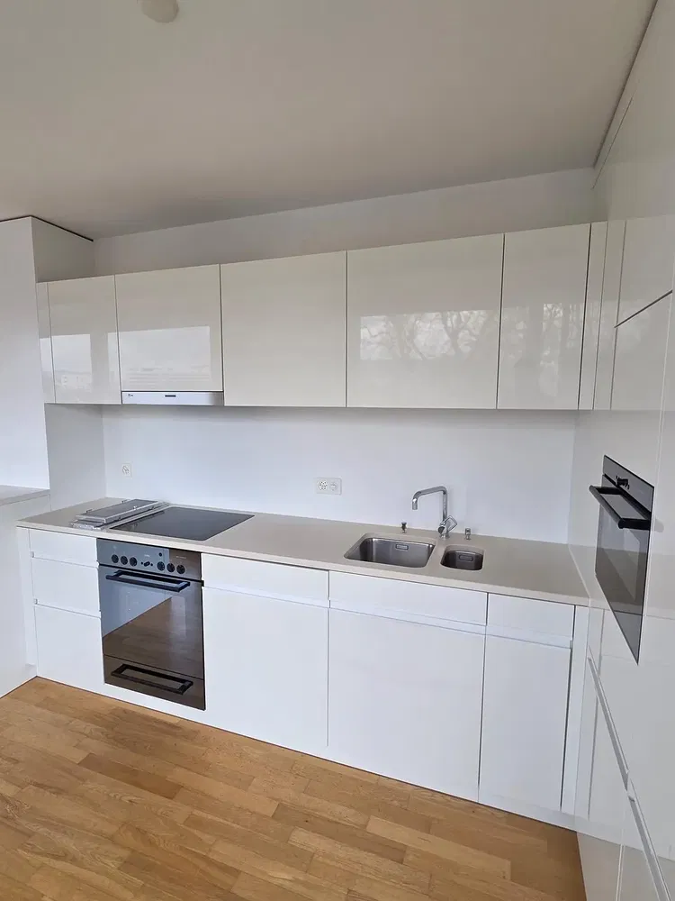 Küche; küchengeräte, holzboden, renoviert, tageslicht, moderner stil