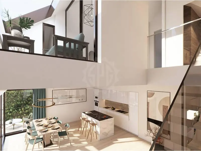 Cuisine; vue, électroménager, lumière naturelle, style moderne