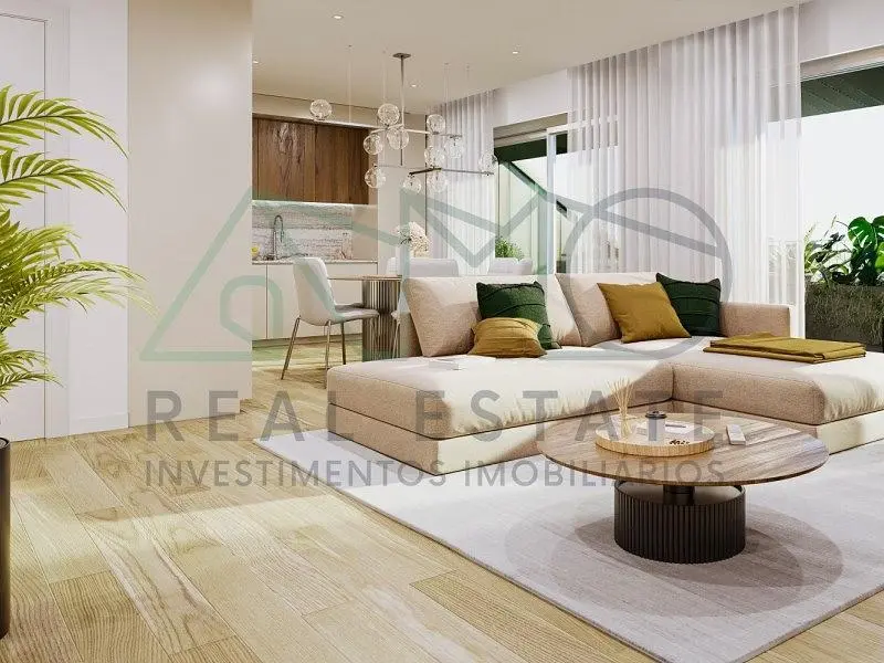 Oturma odası; doğal ışık, ahşap zemin, modern stil